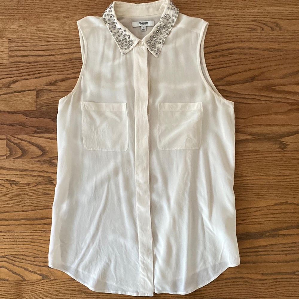 Madewell silk blouse w/ rhinestone collar